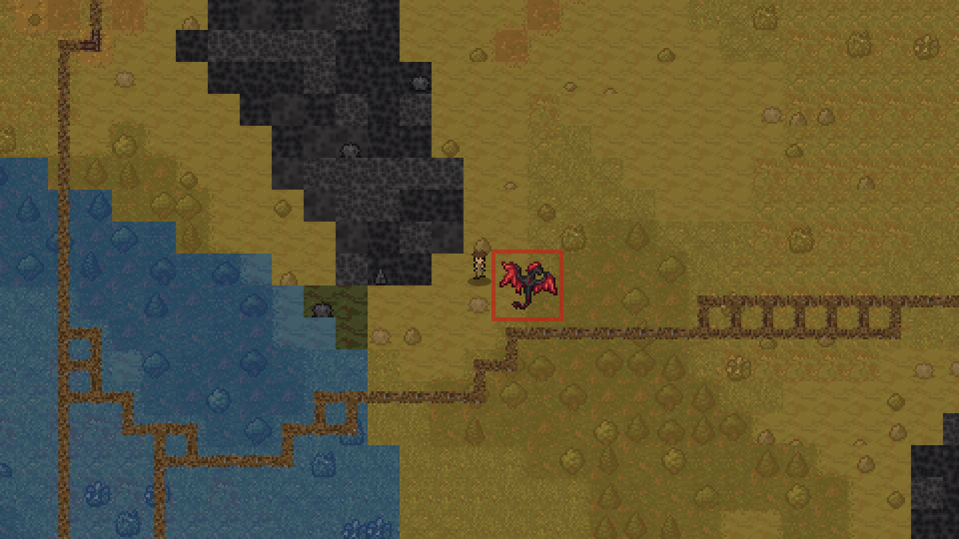The Elder Drake on the world map, a lone traveller beside it